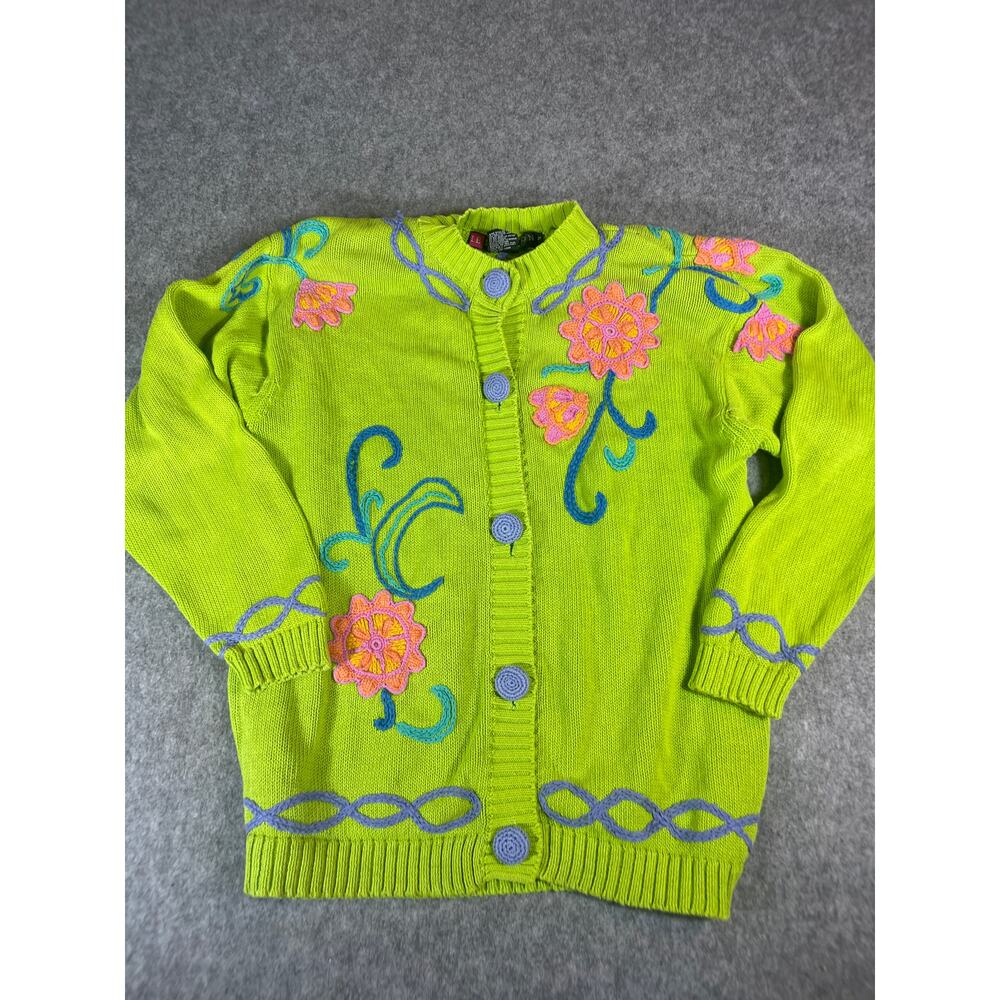 Vintage IB Diffusion Floral Cardigan Women S Handknit Crochet Embroidered Artsy